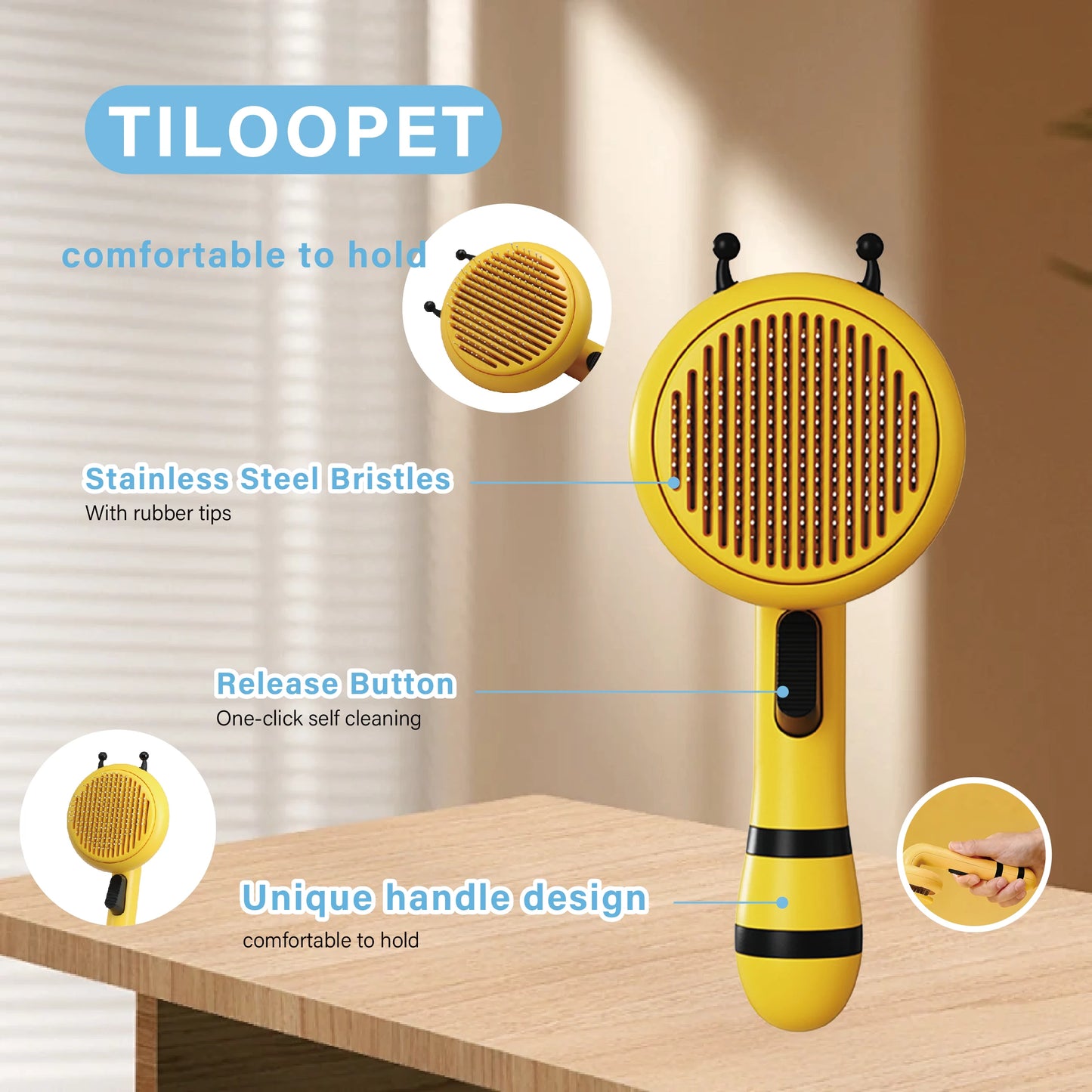 Bee Shaped Silicone Tip Hair Removal Comb For Dogs Ergonomic Handle