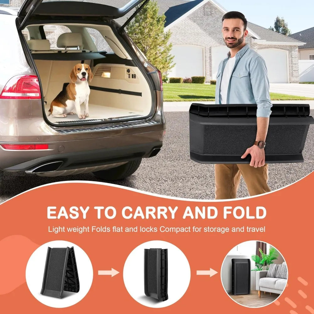 Folding Dog Ramp For Cars SUVs With Non Slip Rails