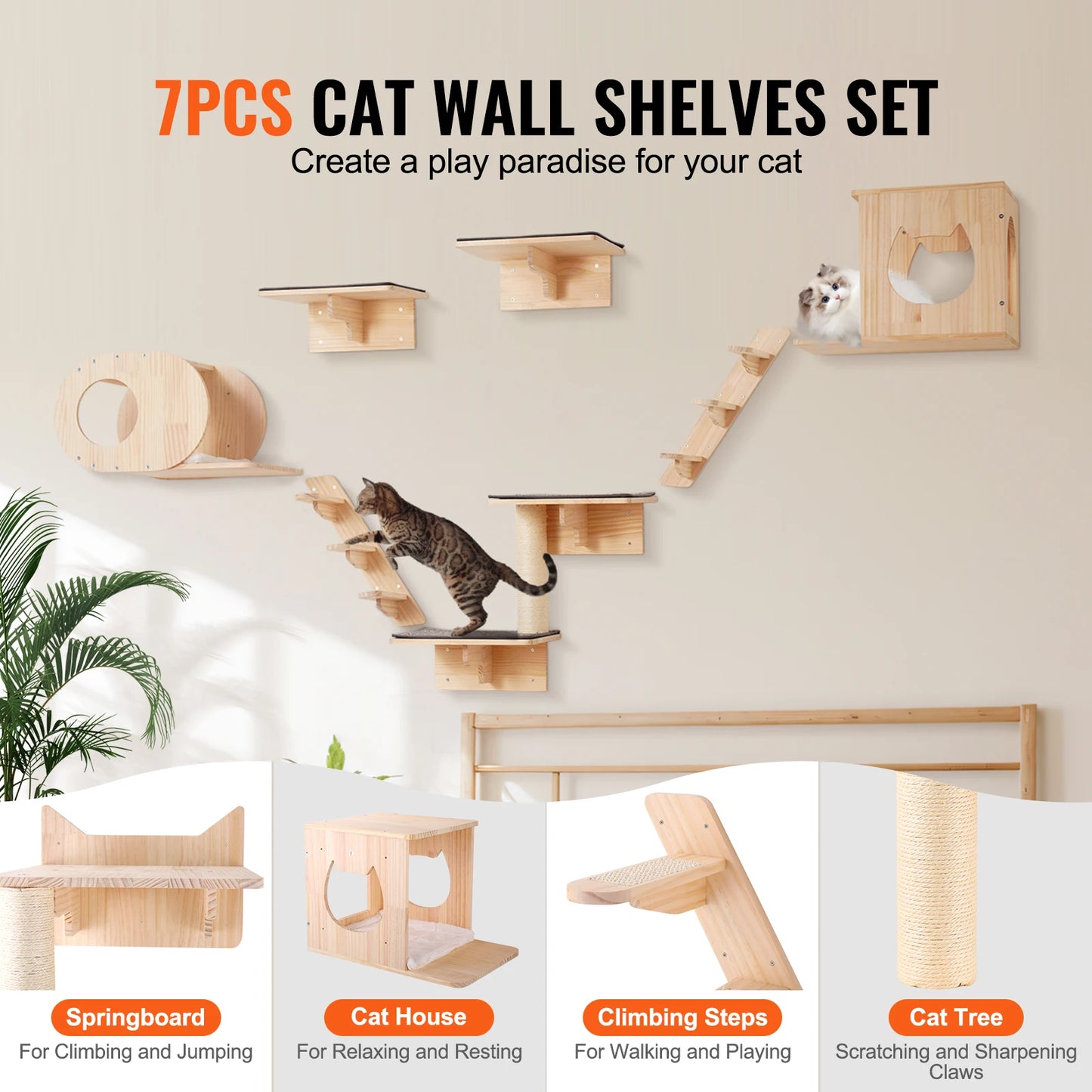 SucceBuy Wall Mounted Cat Shelves And Cat Tree Furniture