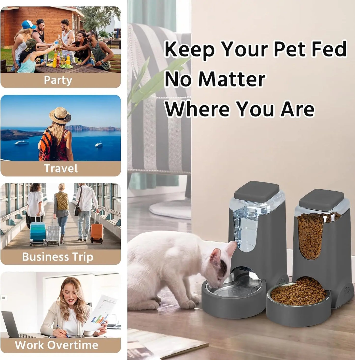 2-Pack Automatic Cat Feeder and Water Dispenser Set